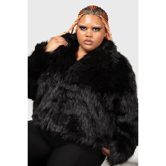 Killstar Womens Faux Fur Coat Jacket 4XL 4X Nightmare Nemesis Cropped Black NWT - Picture 4 of 11